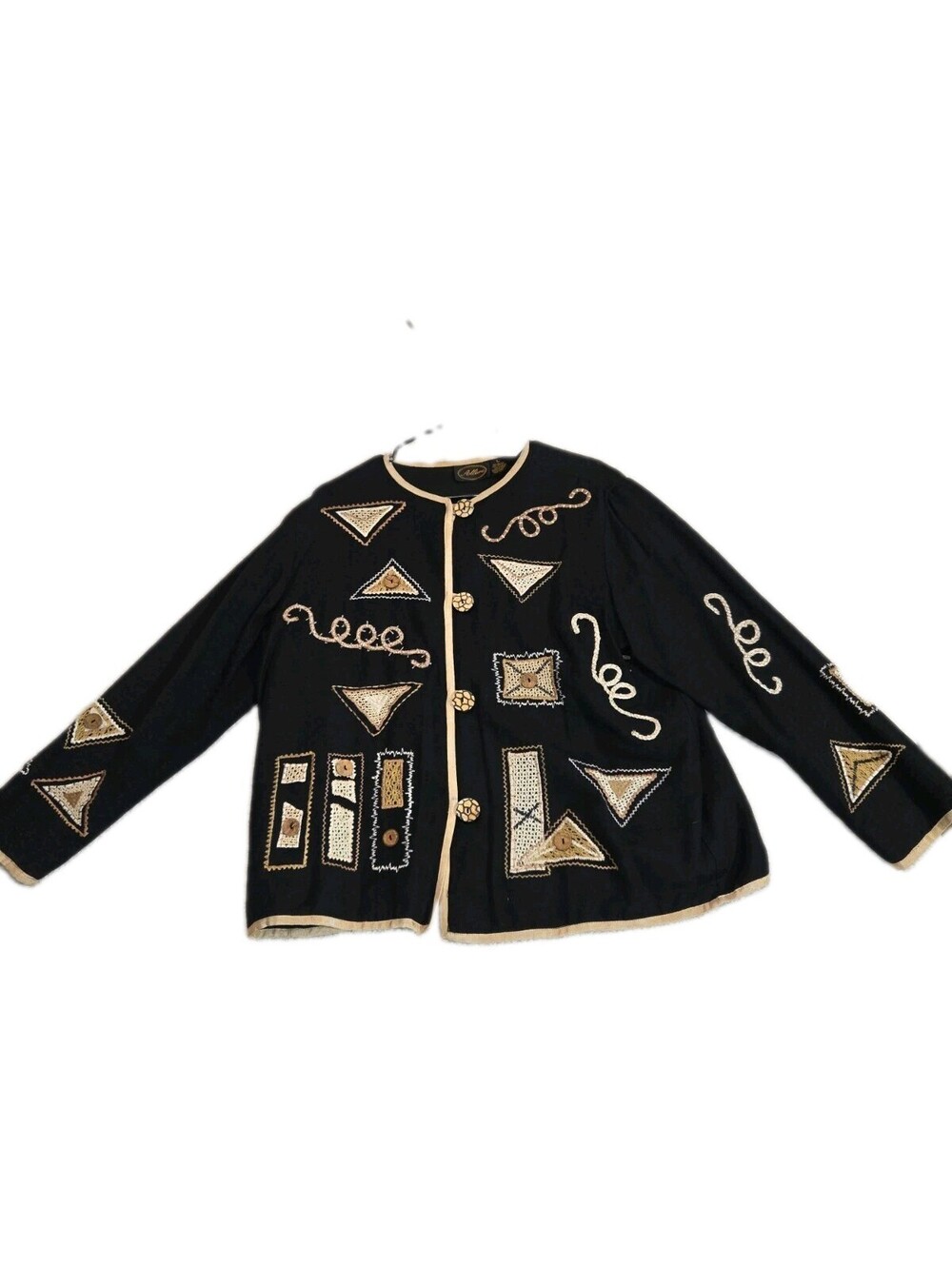 Vtg Allure Cardigan Embellished Cotton Flax Rayon Art To Wear Boho